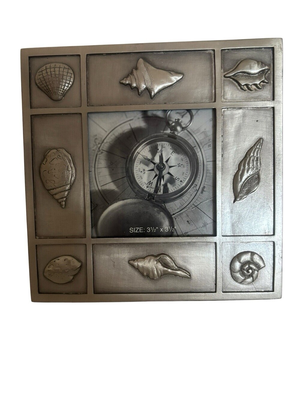Pewter Photo Frame Nautical Vintage 6”x 6” (for 3.5”x3.5” Picture) Sea Shells